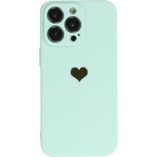 Coque iPhone 13 Pro Max - Silicone Mat Coeur doré - Turquoise