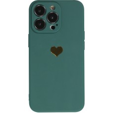 Coque iPhone 13 Pro Max - Silicone Mat Coeur doré - Vert foncé