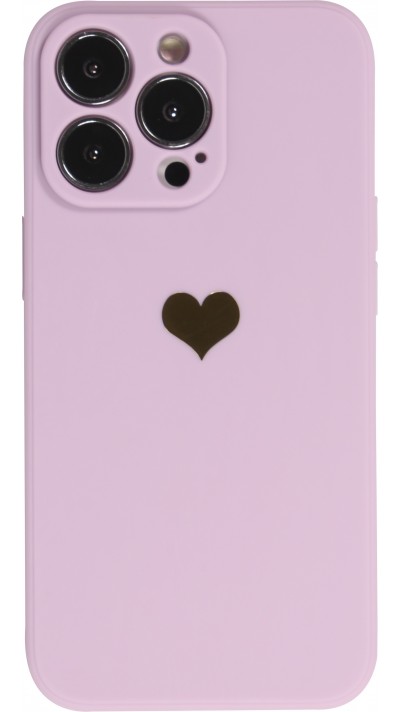 Coque iPhone 13 Pro Max - Silicone Mat Coeur doré - Violet