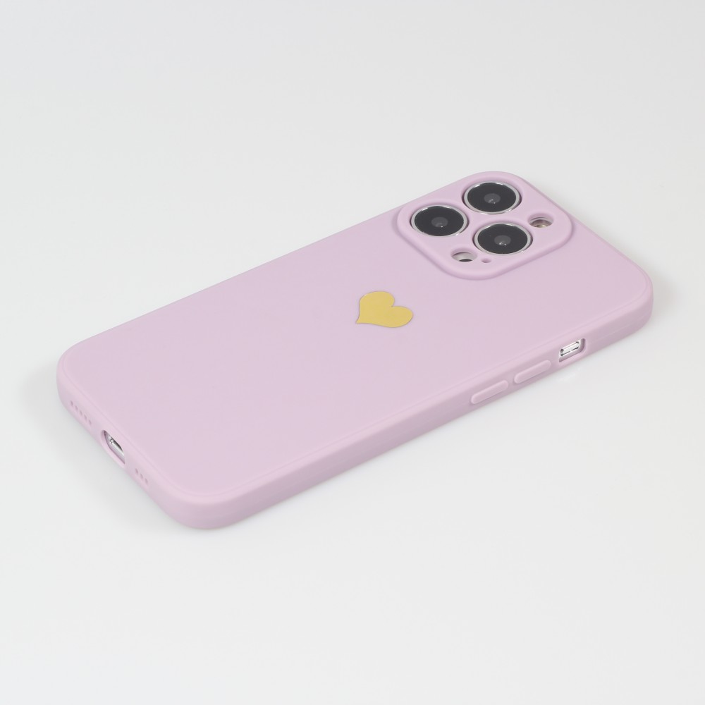 iPhone 13 Pro Max Case Hülle - Silikon Mat Herz gold - Violett