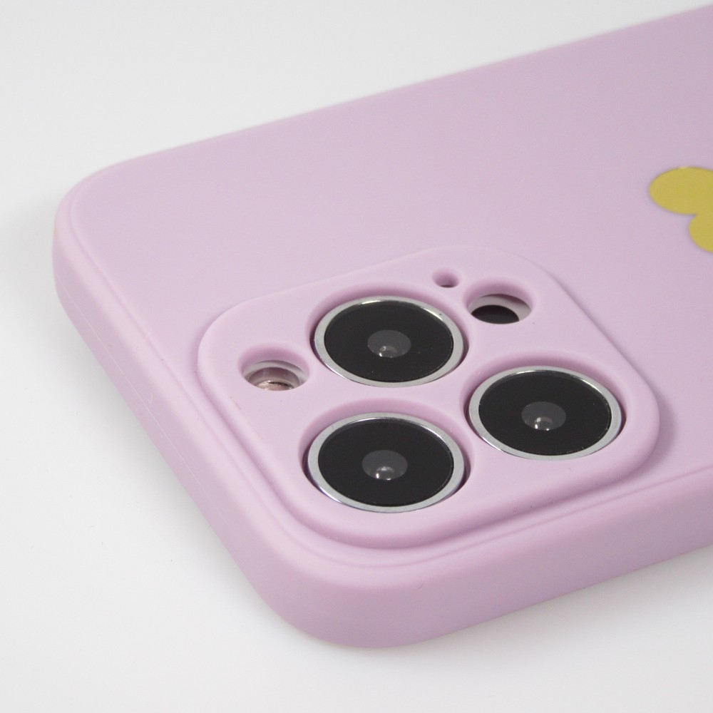 iPhone 13 Pro Max Case Hülle - Silikon Mat Herz gold - Violett