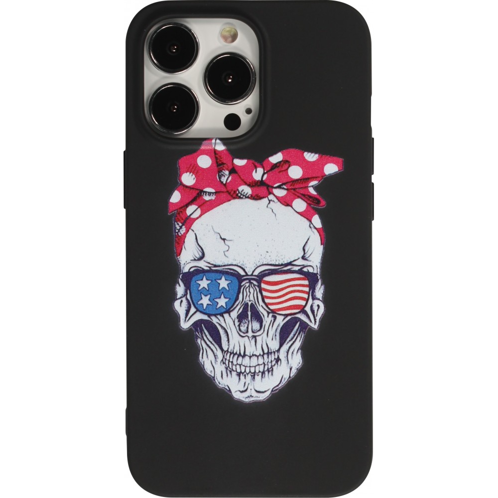 Coque iPhone 13 Pro Max - Silicone Mat Skull USA - Noir