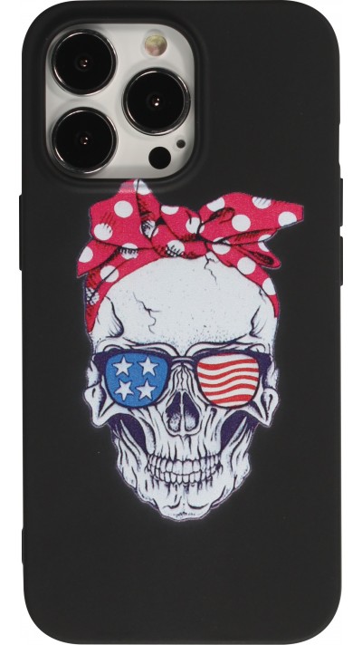 Coque iPhone 13 Pro Max - Silicone Mat Skull USA - Noir