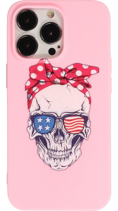 Hülle iPhone 13 Pro Max - Silikonmatte Skull USA - Rosa