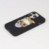 Coque iPhone 13 Pro Max - Silicone Mat Skull flowers - Noir