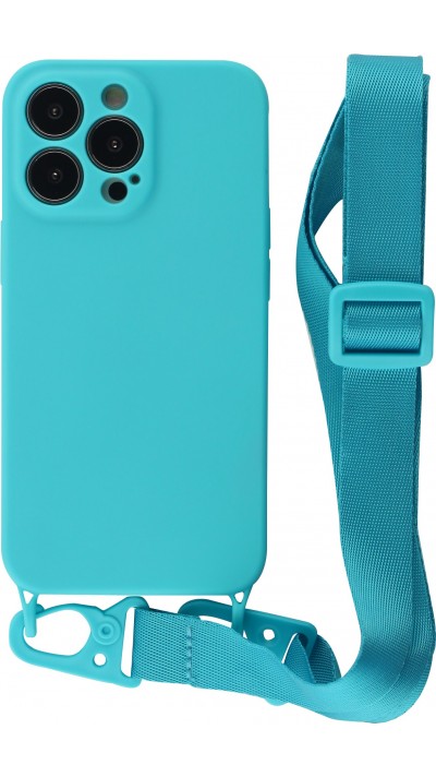 iPhone 13 Pro Max Case Hülle - Silikon mit Kordel und Haken - Hellblau