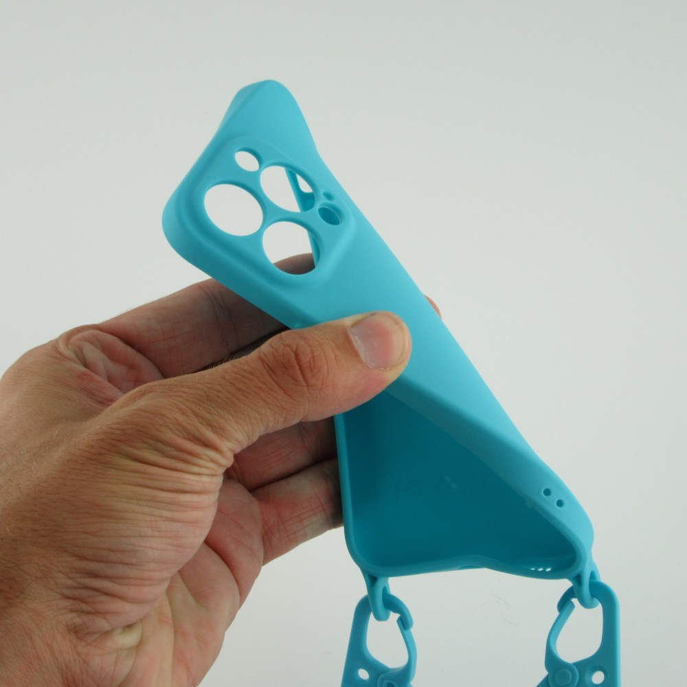 iPhone 13 Pro Case Hülle - Silikon mit Kordel und Haken - Hellblau