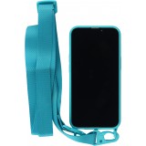 Coque iPhone 13 Pro Max - Silicone avec lanière et crochet - Bleu clair