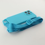 Coque iPhone 13 Pro Max - Silicone avec lanière et crochet - Bleu clair