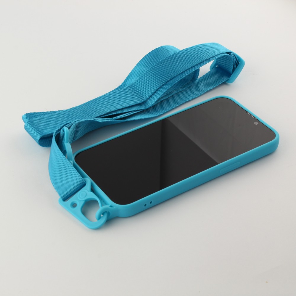 iPhone 13 Pro Case Hülle - Silikon mit Kordel und Haken - Hellblau