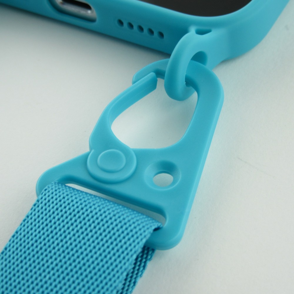 Coque iPhone 13 Pro Max - Silicone avec lanière et crochet - Bleu clair