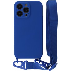 iPhone 13 Pro Max Case Hülle - Silikon mit Kordel und Haken dunkelblau