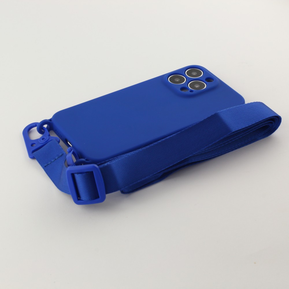 iPhone 13 Pro Case Hülle - Silikon mit Kordel und Haken dunkelblau