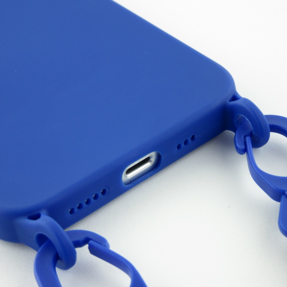 Coque iPhone 13 Pro - Silicone avec lanière et crochet - Bleu foncé