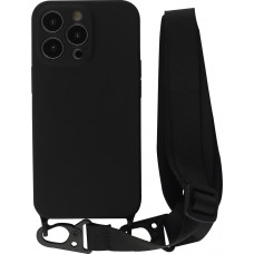 Coque iPhone 13 Pro - Silicone avec lanière et crochet - Noir