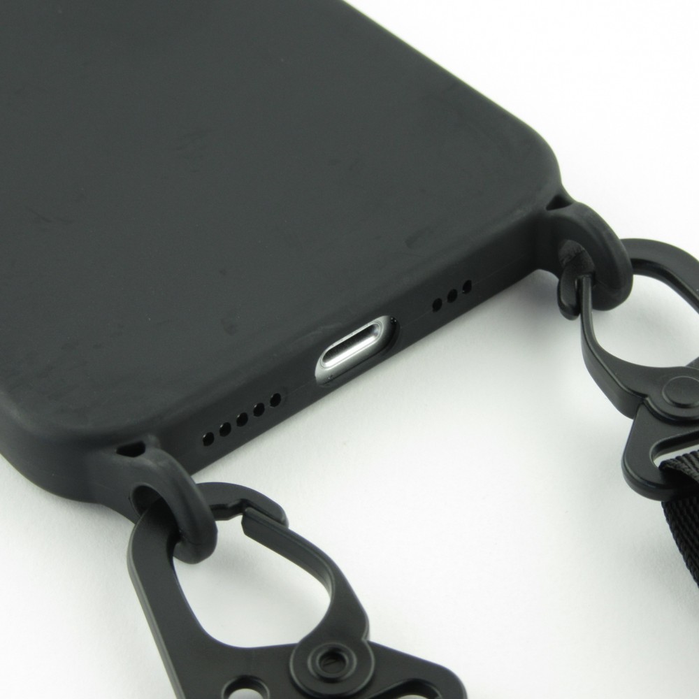 iPhone 13 Pro Max Case Hülle - Silikon mit Kordel und Haken - Schwarz