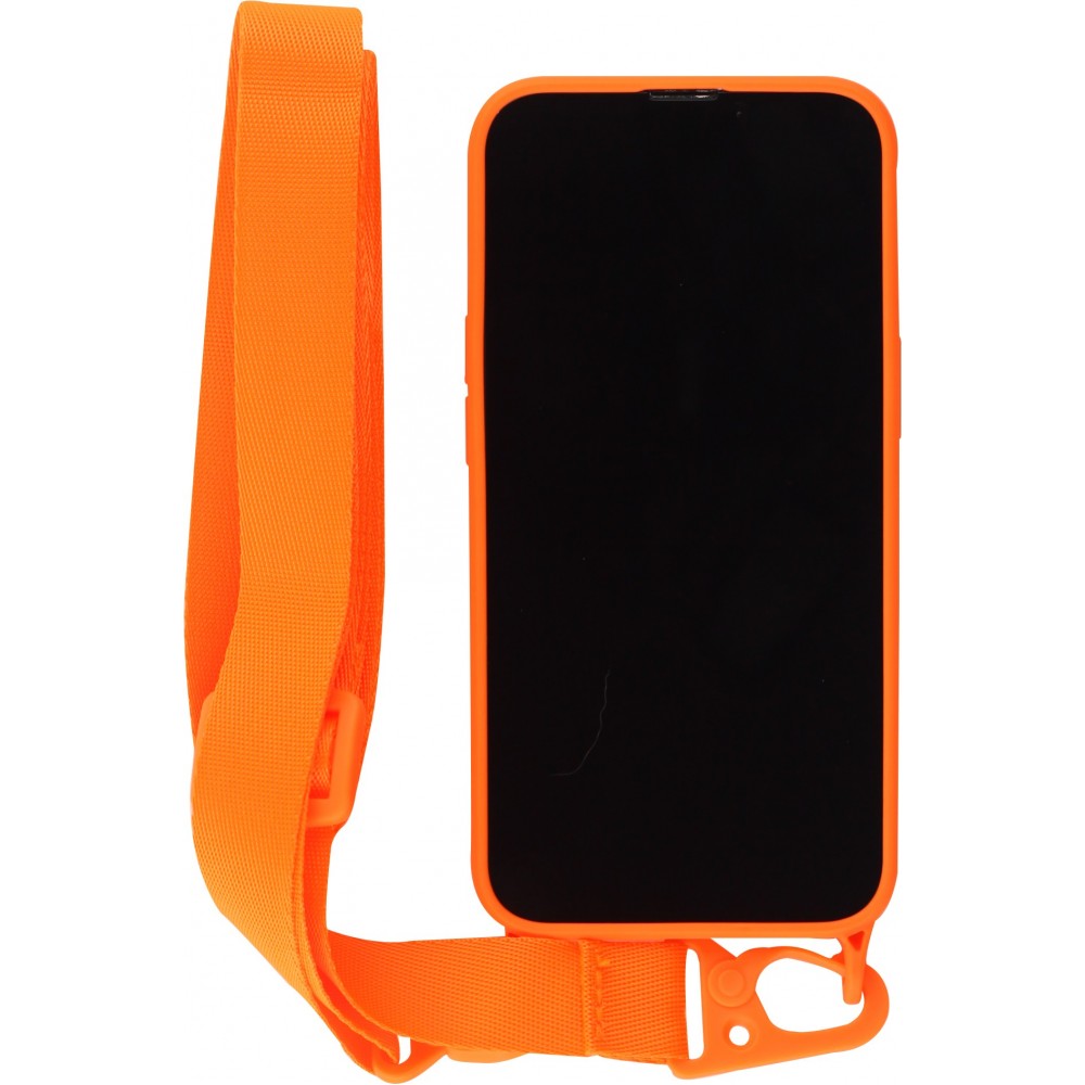 iPhone 13 Pro Max Case Hülle - Silikon mit Kordel und Haken - Orange