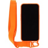 Coque iPhone 13 Pro - Silicone avec lanière et crochet - Orange