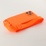 Coque iPhone 13 Pro Max - Silicone avec lanière et crochet - Orange