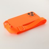 Coque iPhone 13 Pro - Silicone avec lanière et crochet - Orange