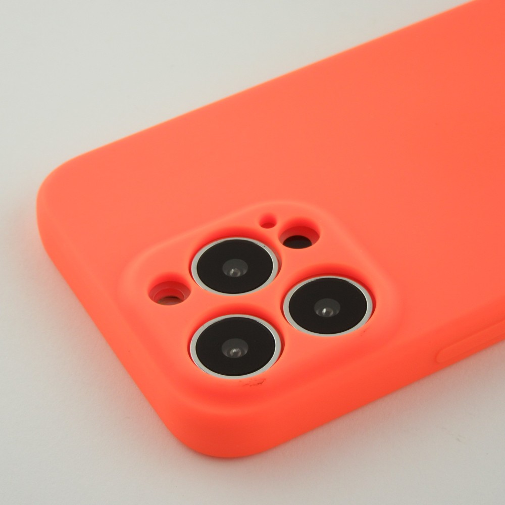 Coque iPhone 13 Pro Max - Silicone avec lanière et crochet - Orange