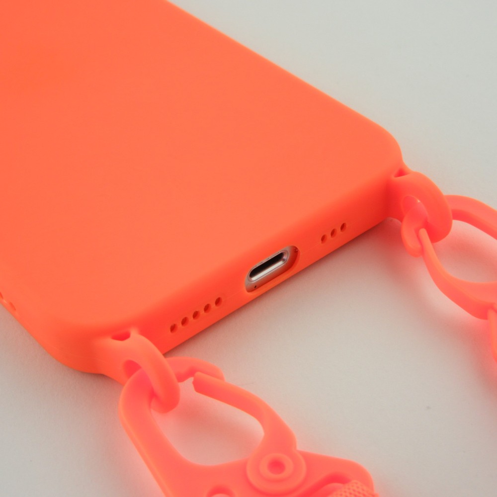 Coque iPhone 13 Pro Max - Silicone avec lanière et crochet - Orange