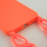 Coque iPhone 13 Pro - Silicone avec lanière et crochet - Orange