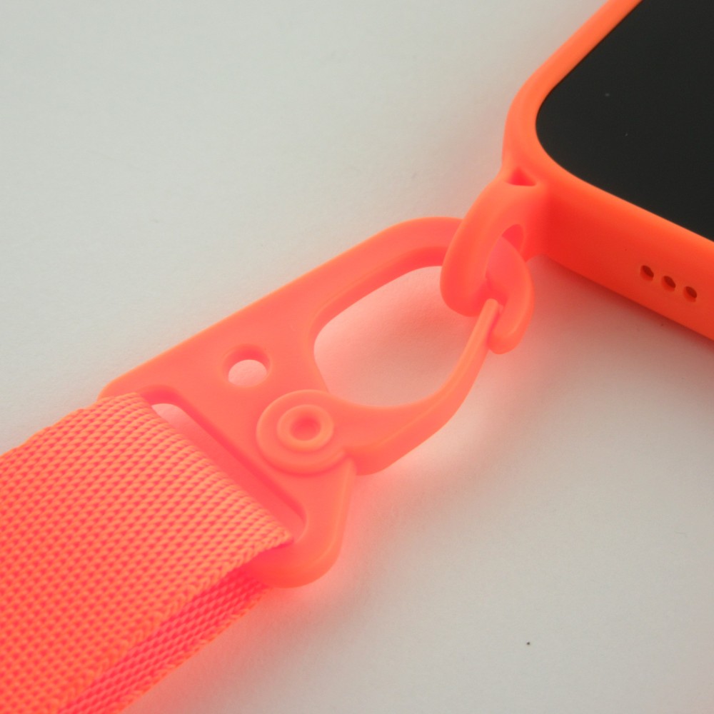 iPhone 13 Pro Max Case Hülle - Silikon mit Kordel und Haken - Orange