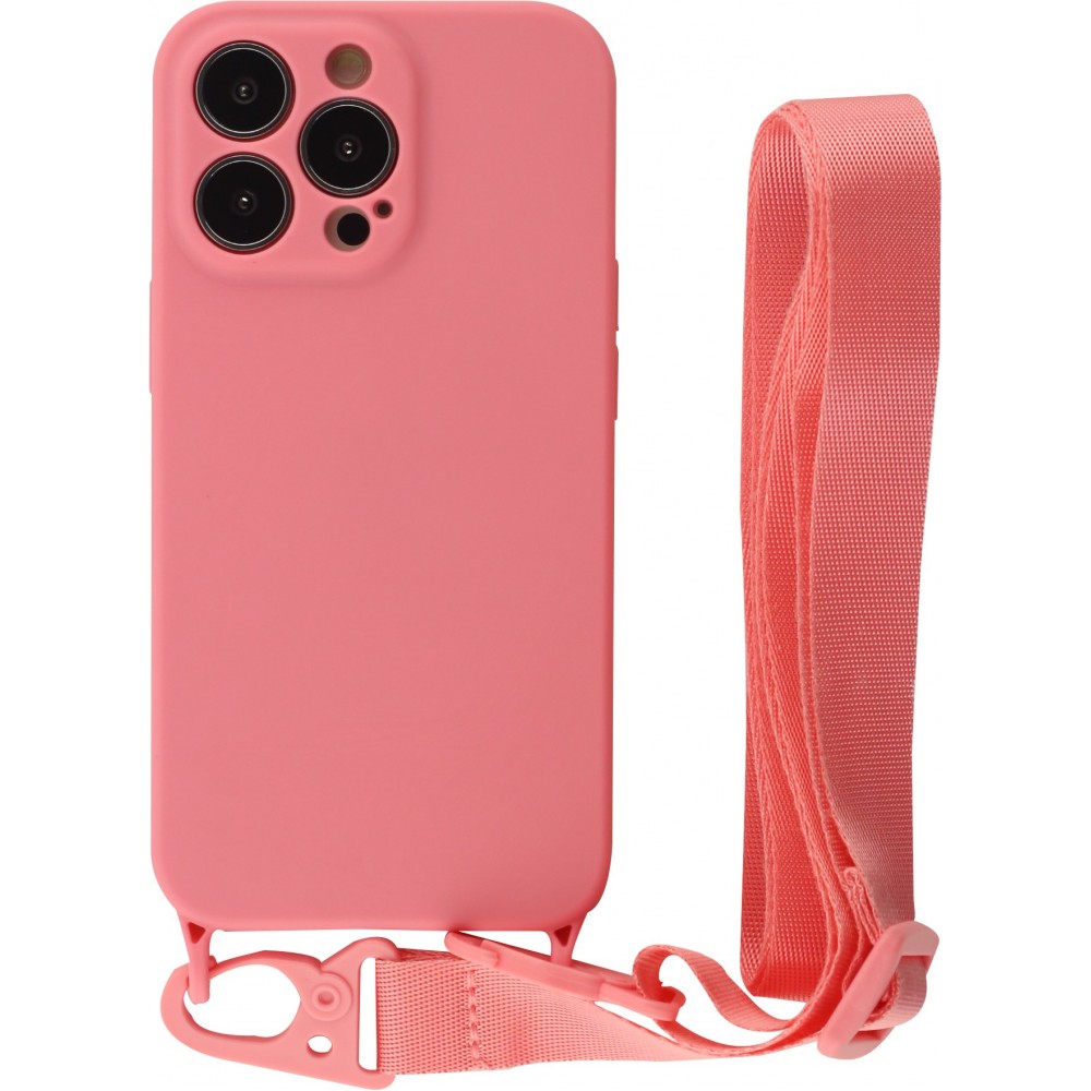 iPhone 13 Pro Max Case Hülle - Silikon mit Kordel und Haken - Rosa