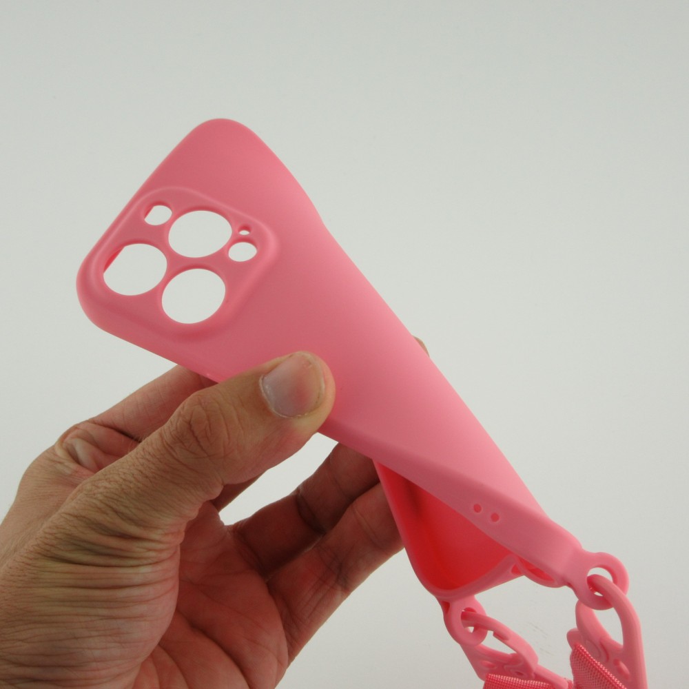 iPhone 13 Pro Case Hülle - Silikon mit Kordel und Haken - Rosa