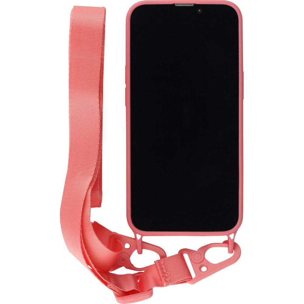 iPhone 13 Pro Max Case Hülle - Silikon mit Kordel und Haken - Rosa