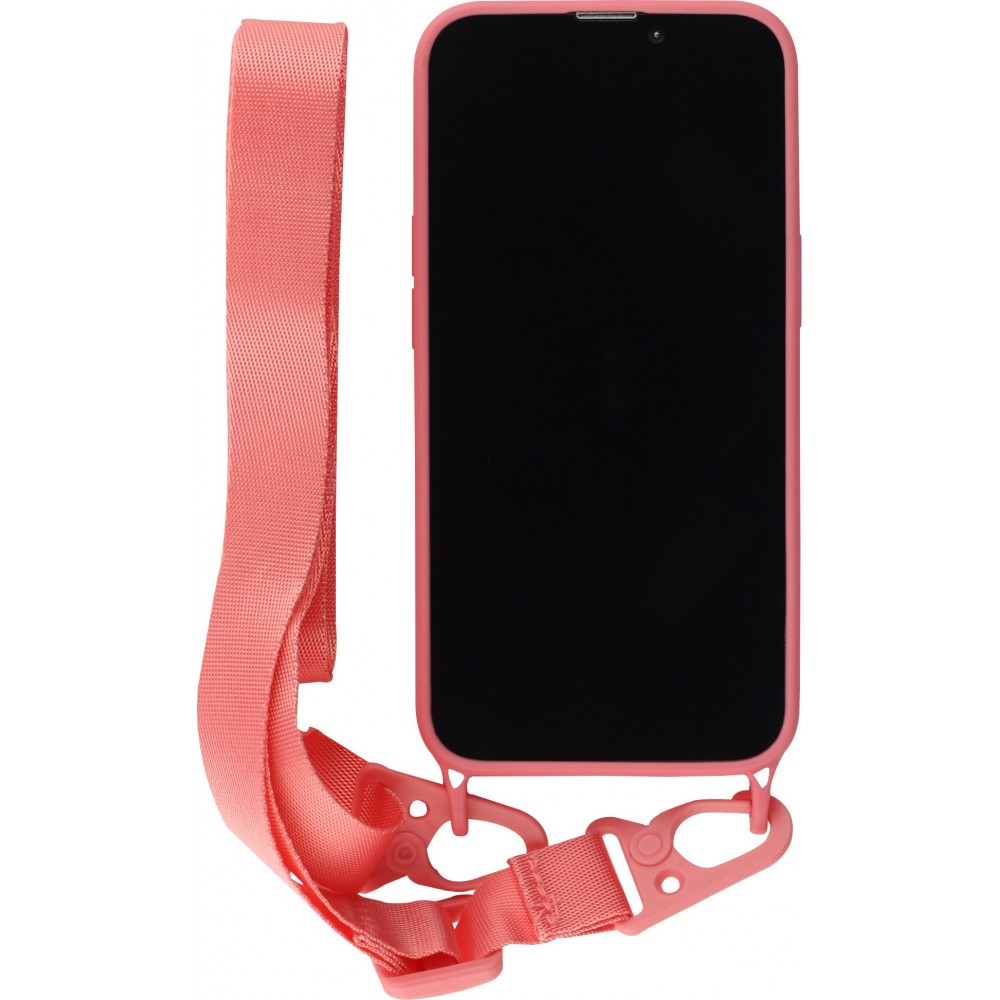 iPhone 13 Pro Case Hülle - Silikon mit Kordel und Haken - Rosa