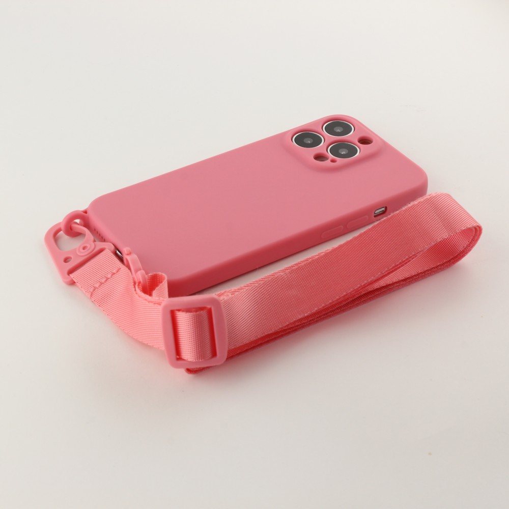 iPhone 13 Pro Case Hülle - Silikon mit Kordel und Haken - Rosa