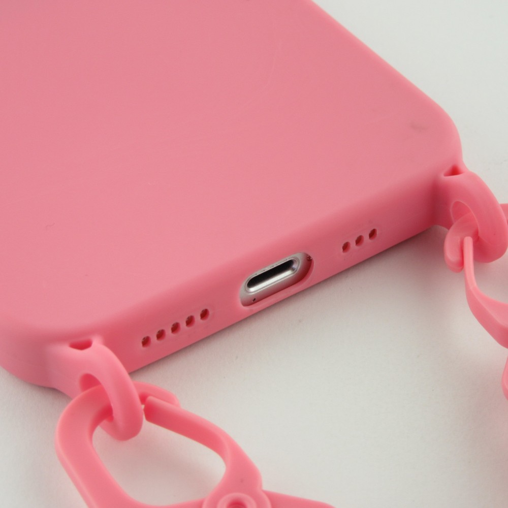 iPhone 13 Pro Case Hülle - Silikon mit Kordel und Haken - Rosa