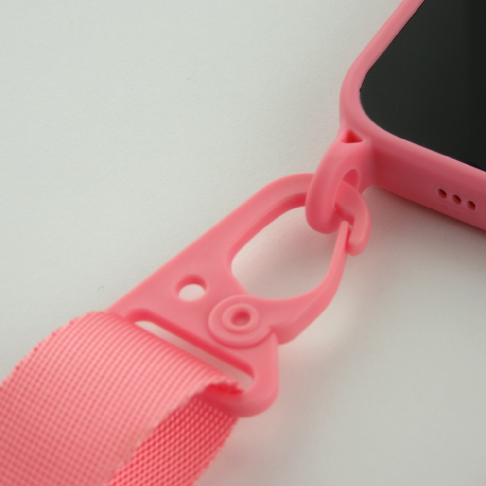 iPhone 13 Pro Case Hülle - Silikon mit Kordel und Haken - Rosa