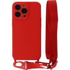 Coque iPhone 13 Pro Max - Silicone avec lanière et crochet - Rouge