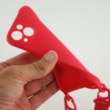 Coque iPhone 13 Pro Max - Silicone avec lanière et crochet - Rouge