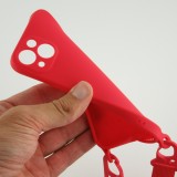Coque iPhone 13 Pro - Silicone avec lanière et crochet - Rouge