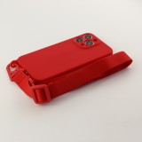 Coque iPhone 13 Pro Max - Silicone avec lanière et crochet - Rouge