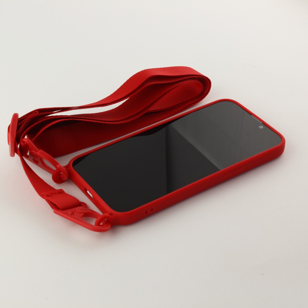 Coque iPhone 13 Pro - Silicone avec lanière et crochet - Rouge