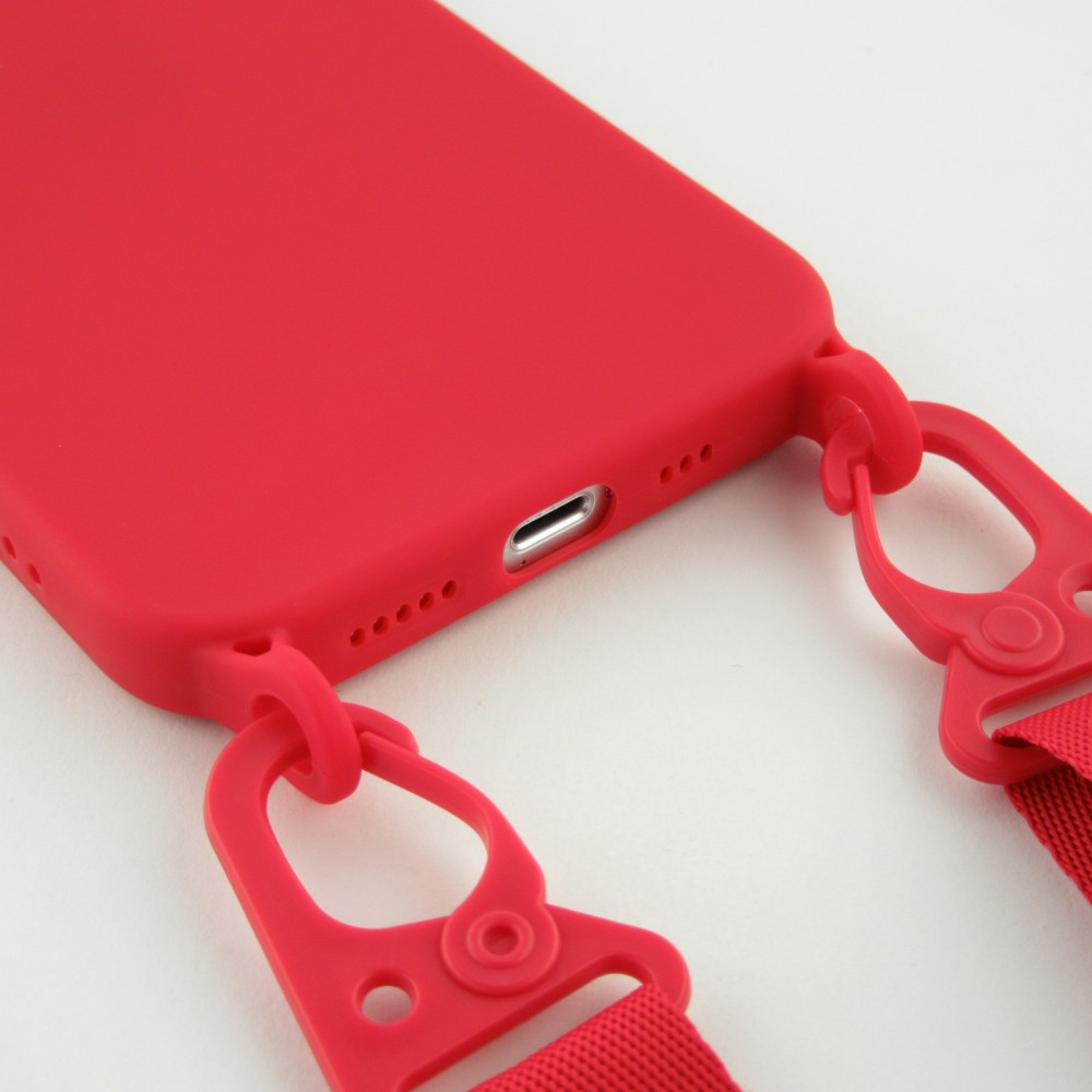 Coque iPhone 13 Pro - Silicone avec lanière et crochet - Rouge