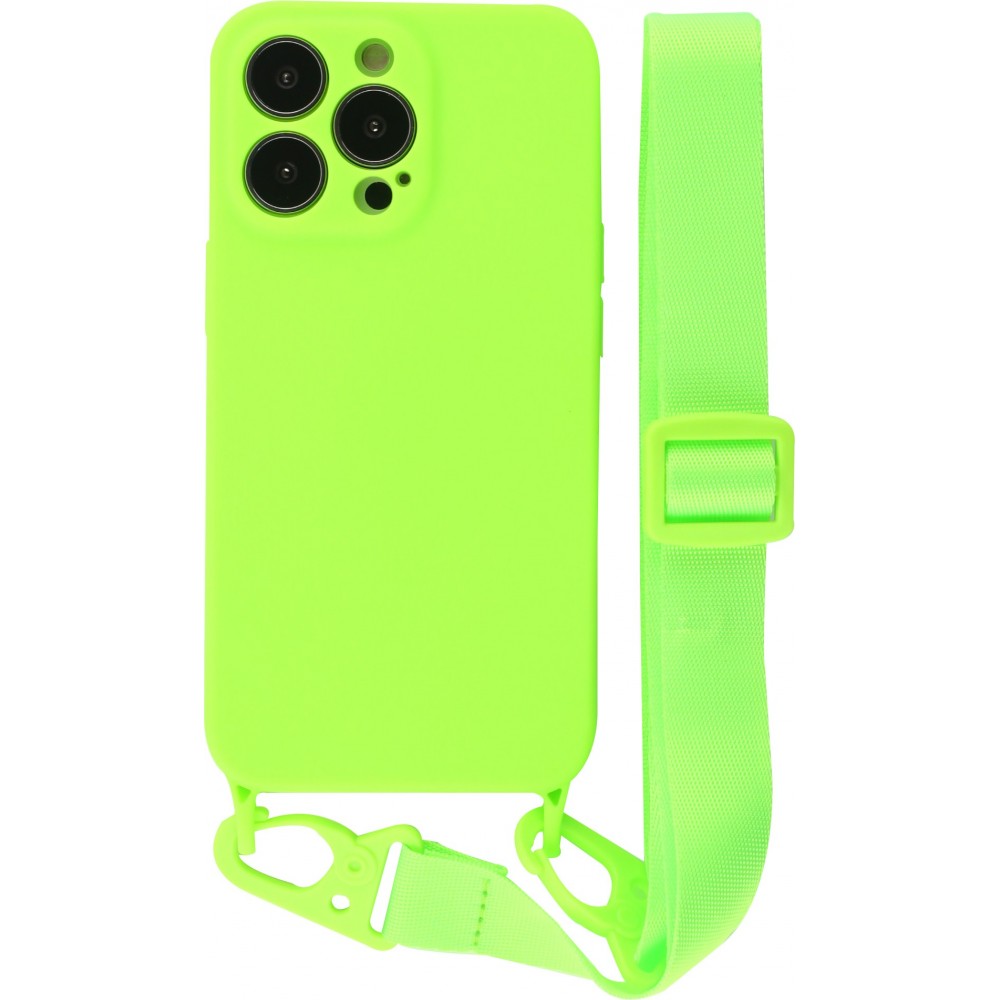 Coque iPhone 13 Pro - Silicone avec lanière et crochet vert clair