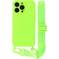 Coque iPhone 13 Pro - Silicone avec lanière et crochet vert clair