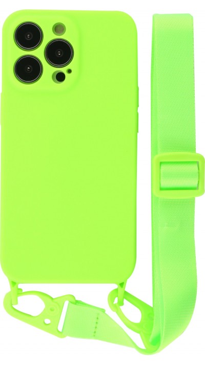 Coque iPhone 13 Pro Max - Silicone avec lanière et crochet vert clair