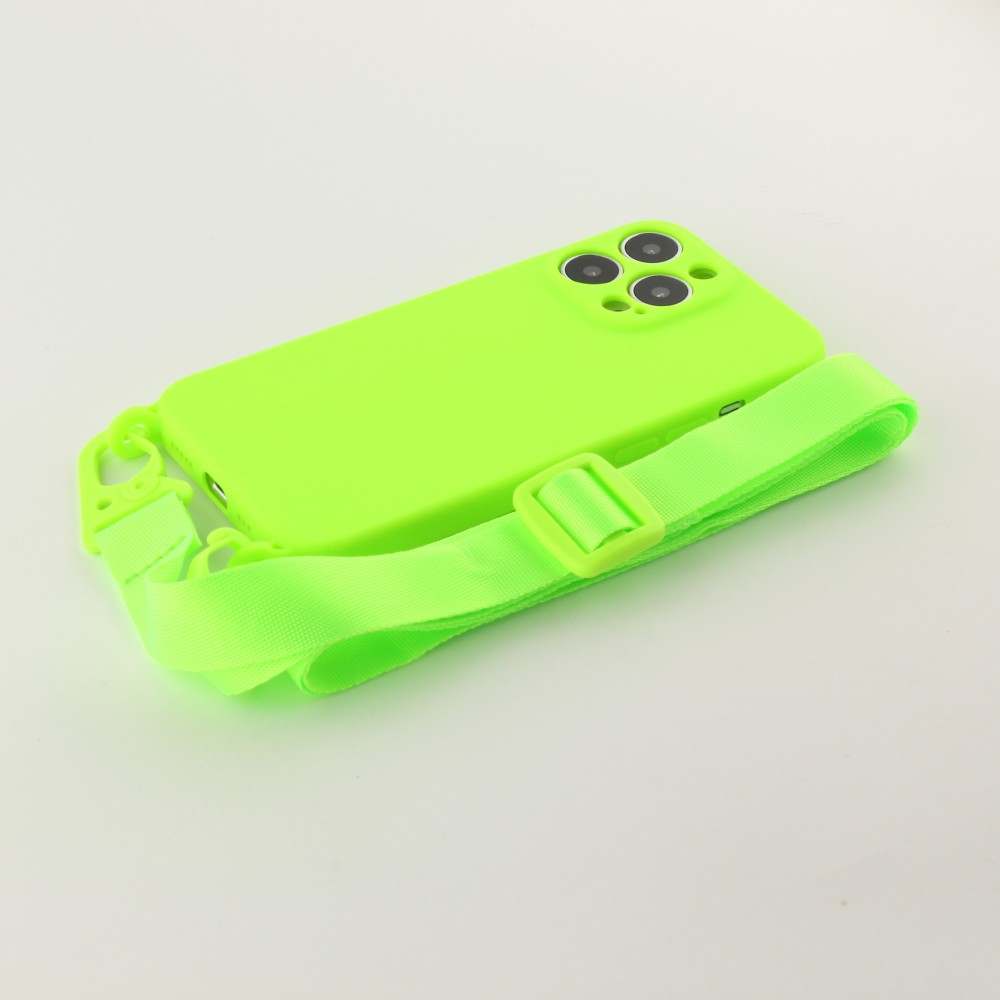 Coque iPhone 13 Pro - Silicone avec lanière et crochet vert clair