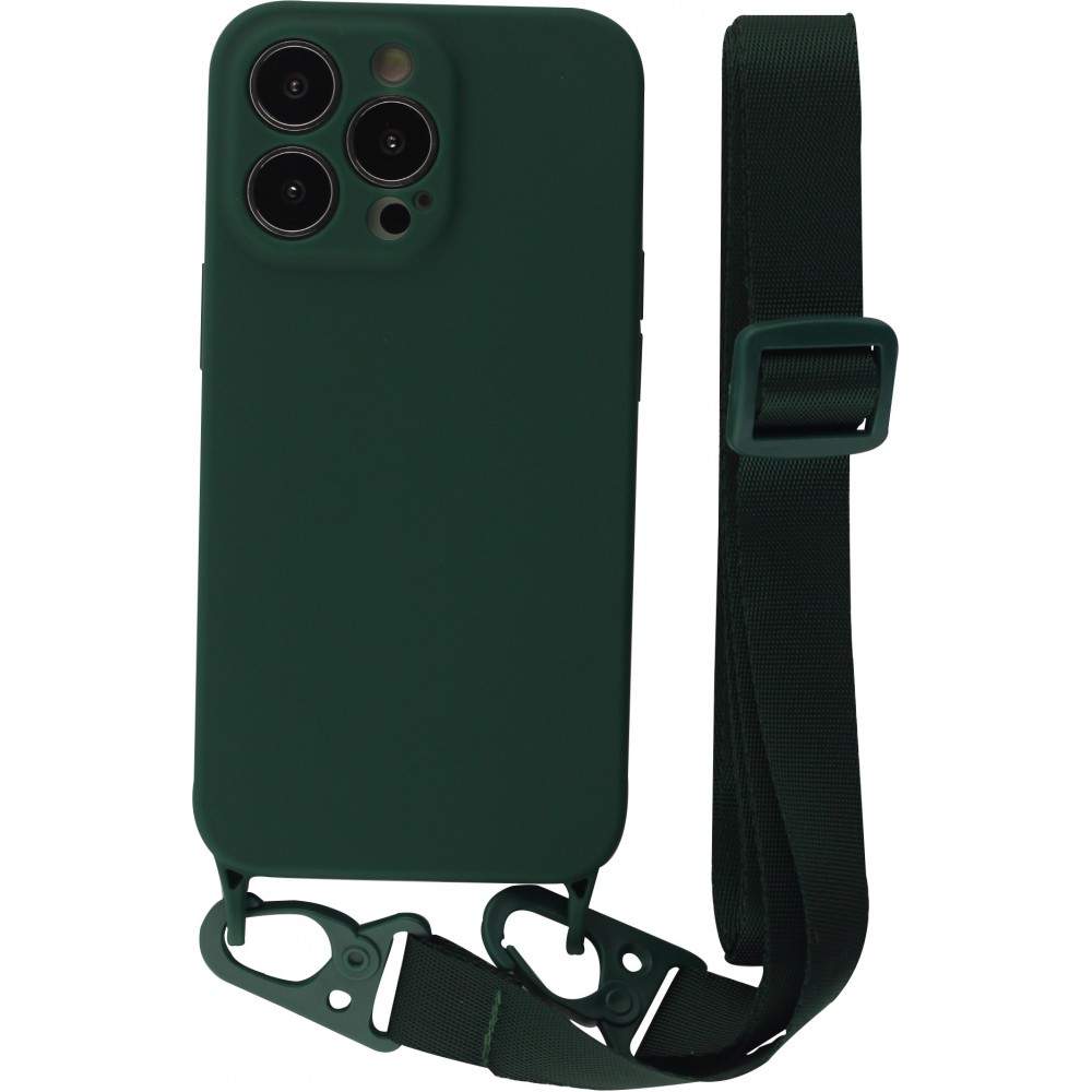 iPhone 13 Pro Max Case Hülle - Silikon mit Kordel und Haken - Dunkelgrün