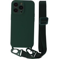 iPhone 13 Pro Max Case Hülle - Silikon mit Kordel und Haken - Dunkelgrün