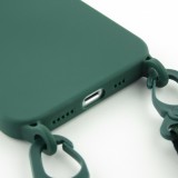 Coque iPhone 13 Pro - Silicone avec lanière et crochet - Vert foncé