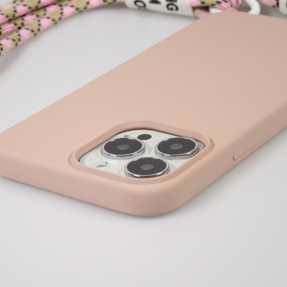 Coque iPhone 13 Pro Max - Silicone souple fashion Jeong Gam Studio Laugh Often avec cordon - Rose