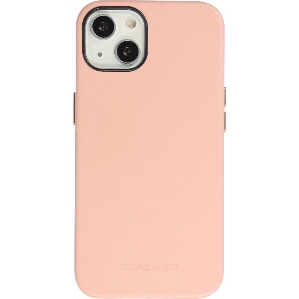 Coque iPhone 13 - Qialino cuir véritable (compatible MagSafe) - Rose